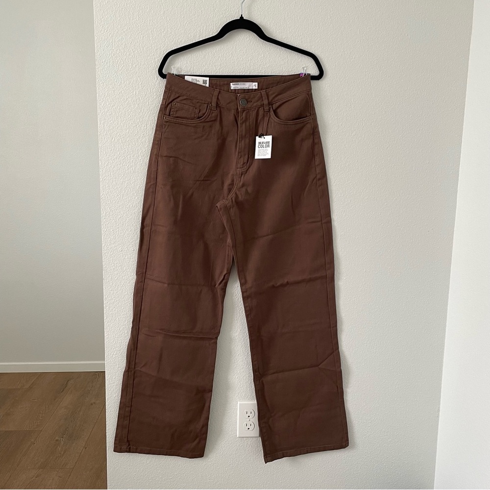garage street wide leg jean brown